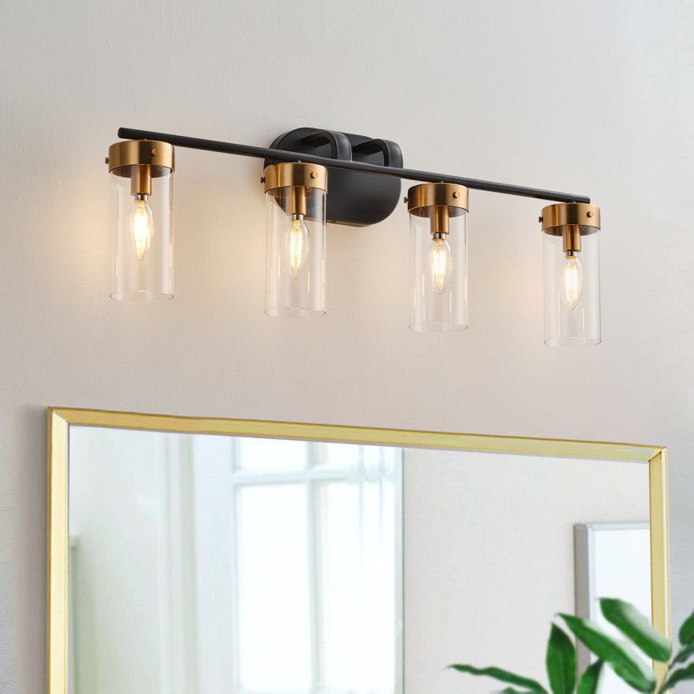Modern 4-Light Bathroom Vanity Lighting Fixture with Glass Shades