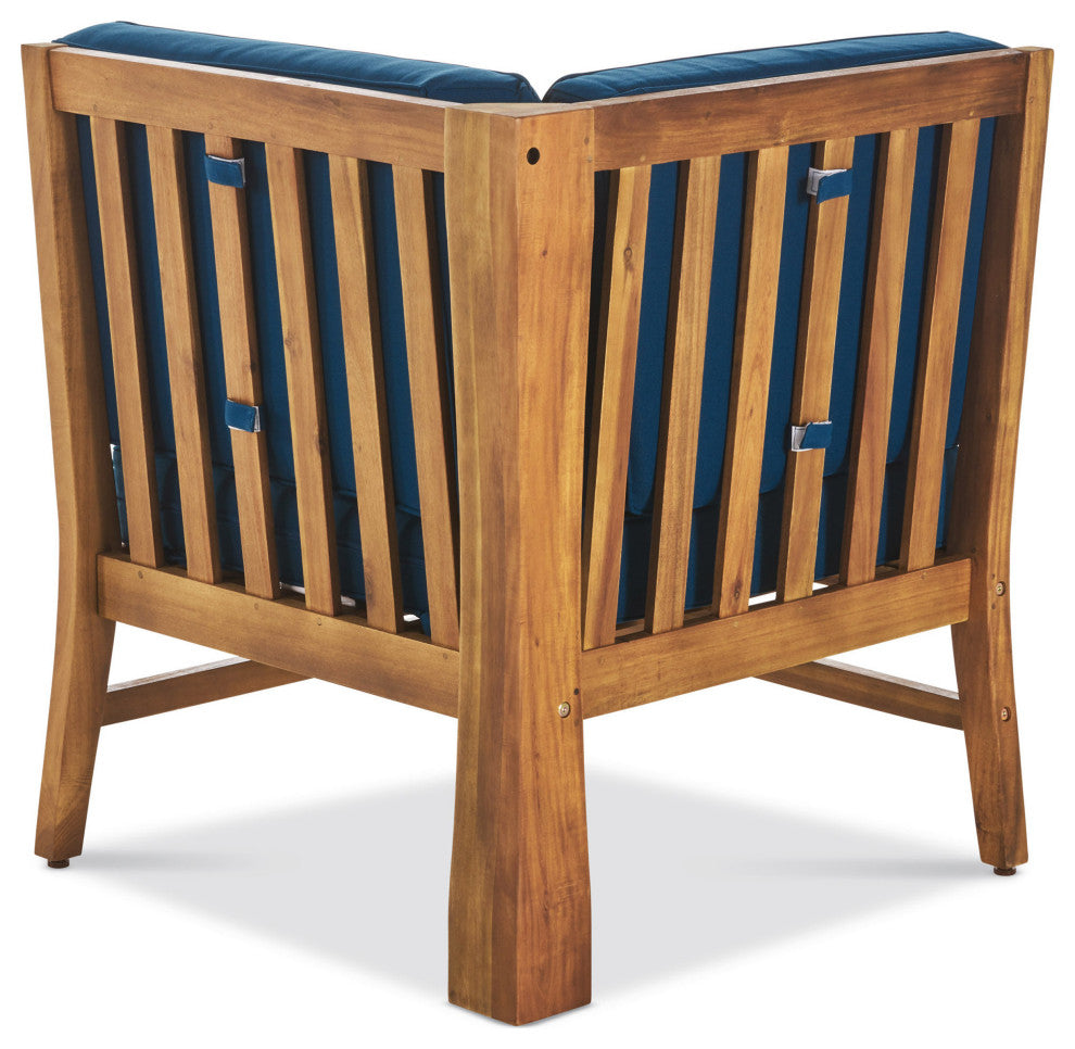 Outdoor 5-Seat V Shaped Acacia Sectional With Table, Blue