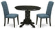 3Pc Dinette Set, Round Dining Table, Two Parson Chairs, Blue Fabric, Black
