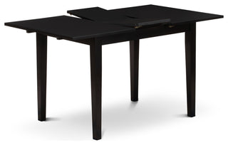 3Pc Wood Dining Set, 2 Chairs, Butterfly Leaf Rectangle Table, Black