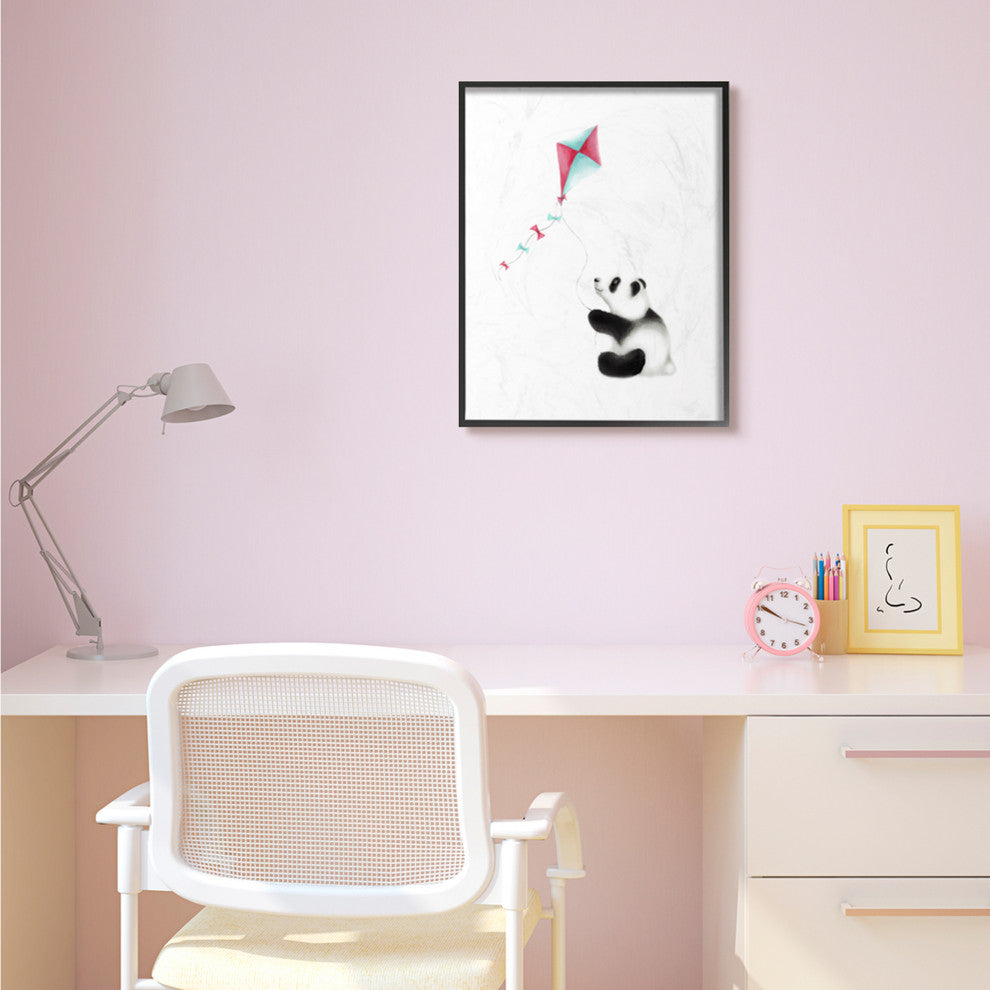 Cartoon Baby Panda With Kite Zoo Animal Painting, 24"x30"