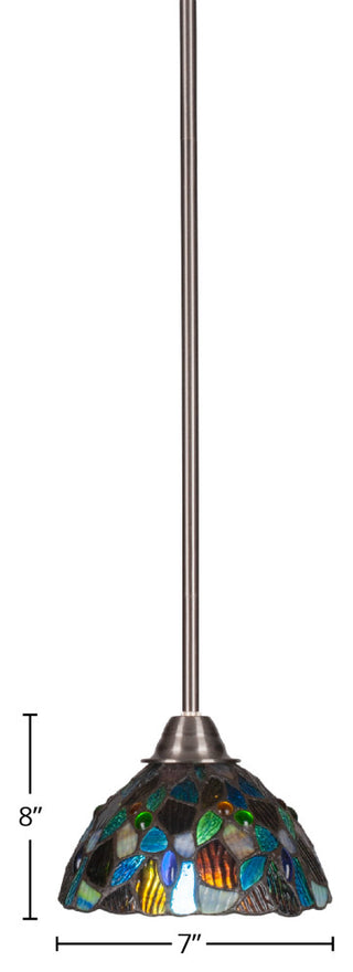 Paramount 1-Light Mini Pendant, Brushed Nickel, 7" Blue Mosaic Art Glass