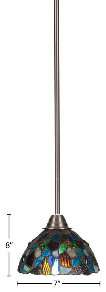 Paramount 1-Light Mini Pendant, Brushed Nickel, 7" Blue Mosaic Art Glass