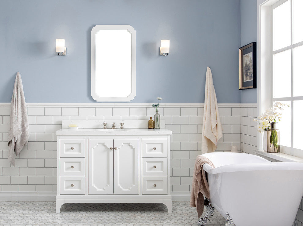 48" Wide Pure White Single Sink Quartz Carrara Bathroom Vanity