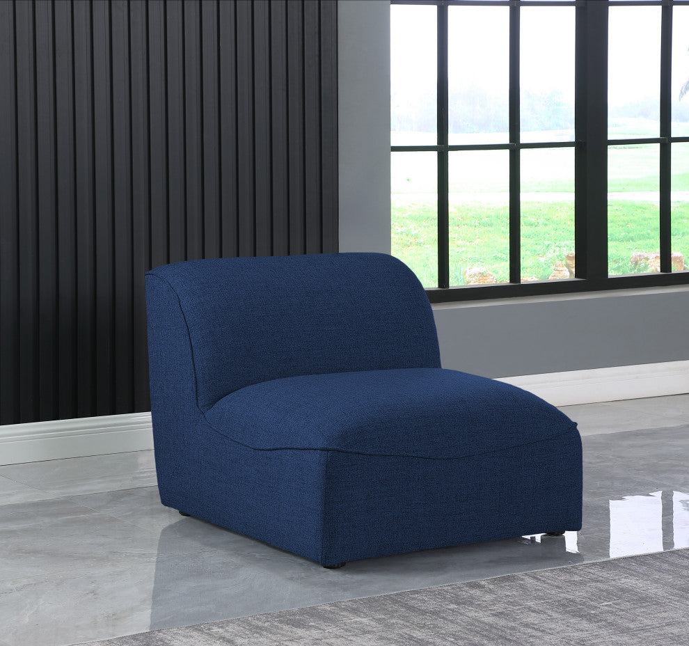 Miramar Linen Textured Fabric Upholstered Armless Chair, Navy