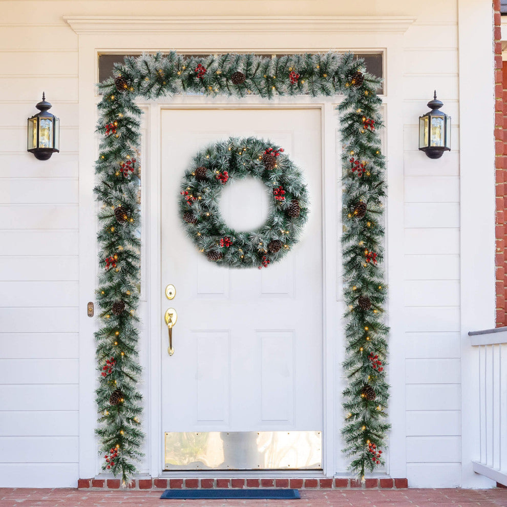 9' Pre-Lit Christmas Garland With 50 Warm White Lights With Timer