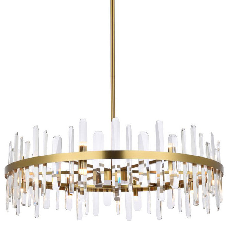 Elegant Lighting 2200D36 Serena 16 Light 36"W Crystal Drum - Satin Gold