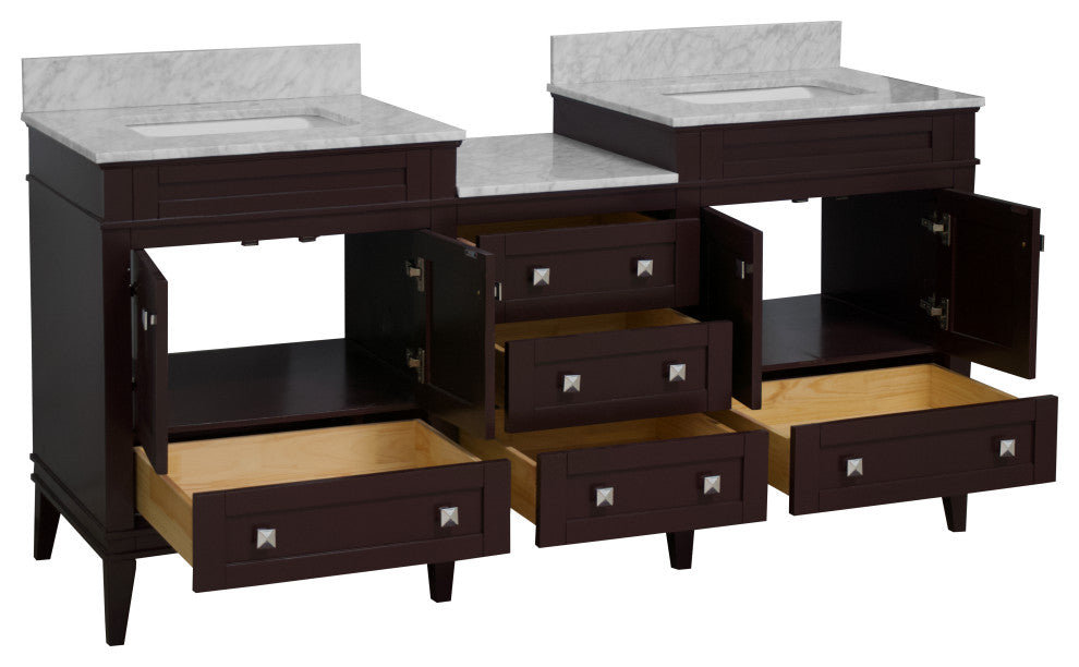 Eleanor 72" Double Bathroom Vanity, Chocolate, Carrara Marble