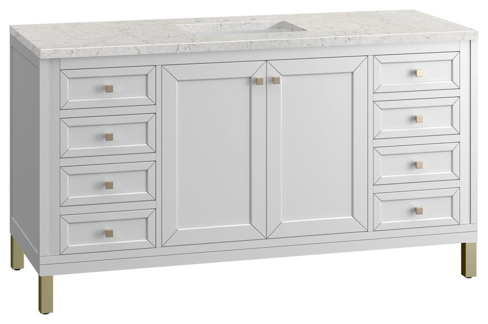 Chicago 60" Single Vanity, Glossy White, Eternal Jasmine Pearl Quartz