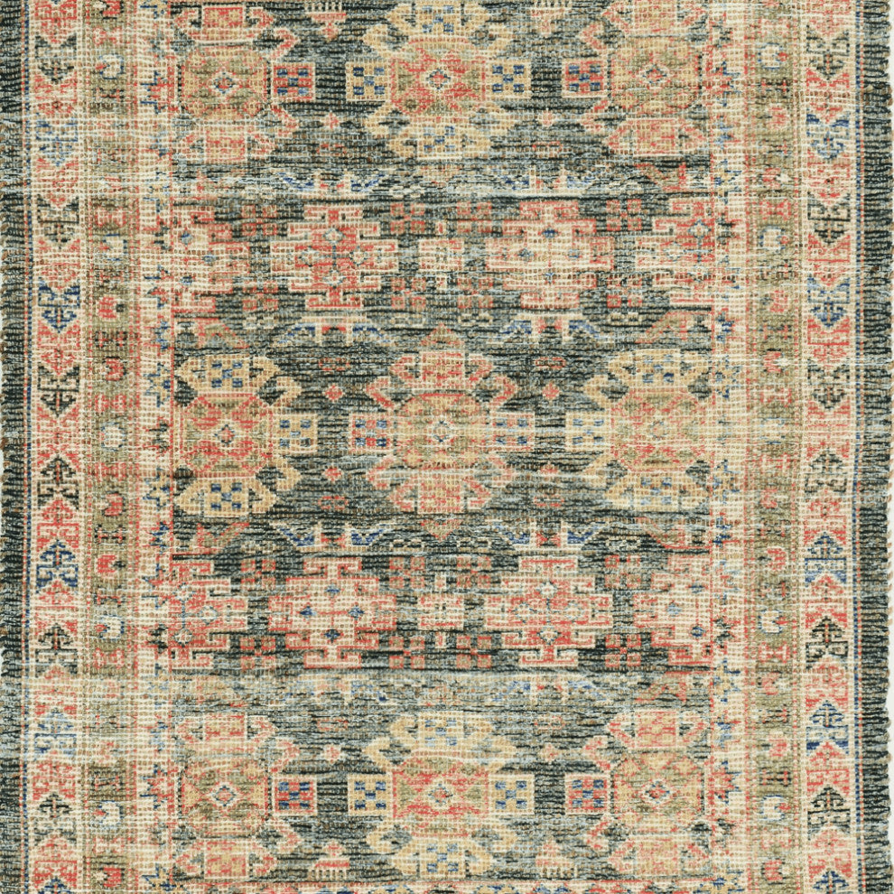 5' X 7' Charcoal Southwestern Hand Woven Distressed Area Rug