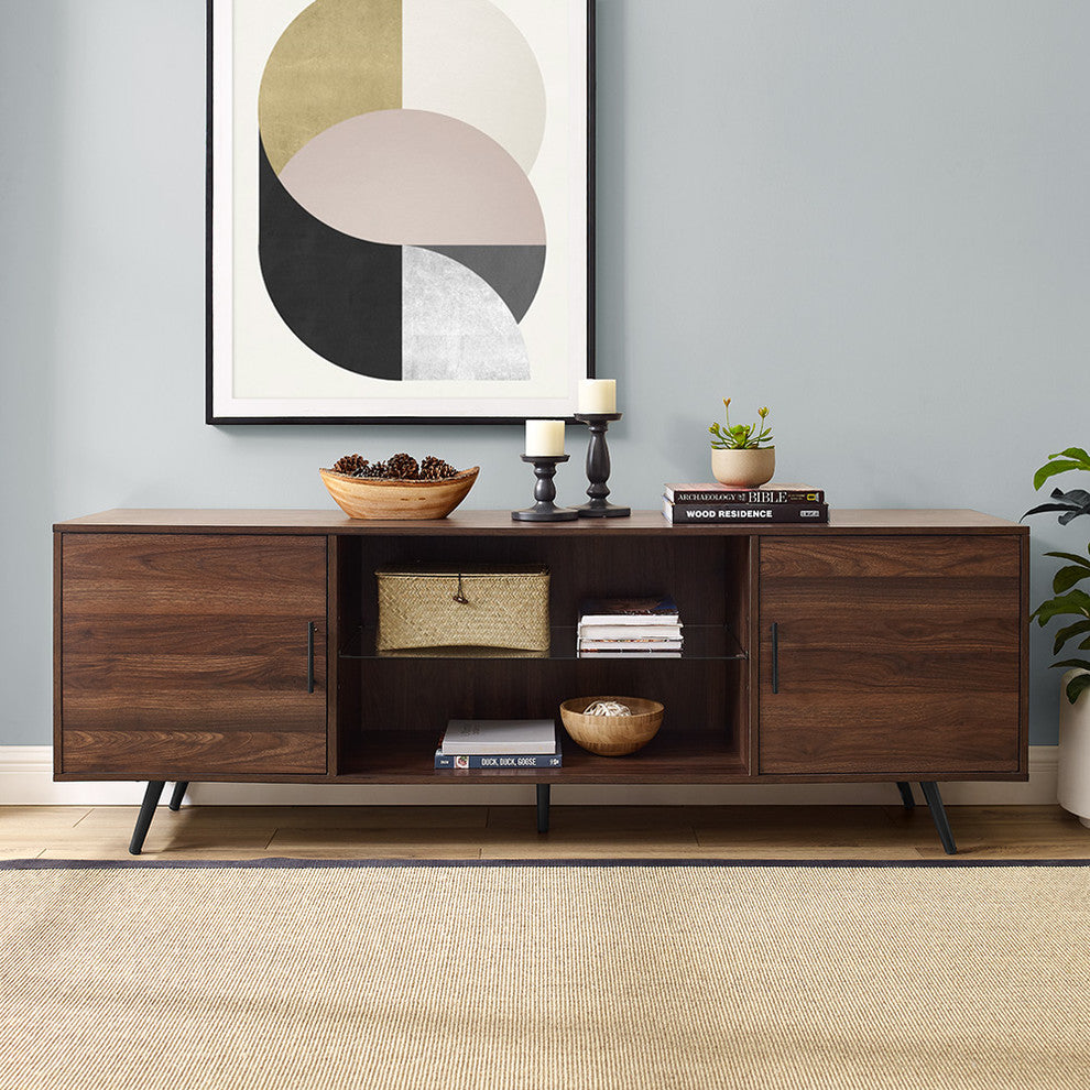 70" Mid Century Modern TV Stand, Dark Walnut