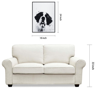 "Saint Bernard" Black and White Pet Art on Printed Glass with Anodized Frame