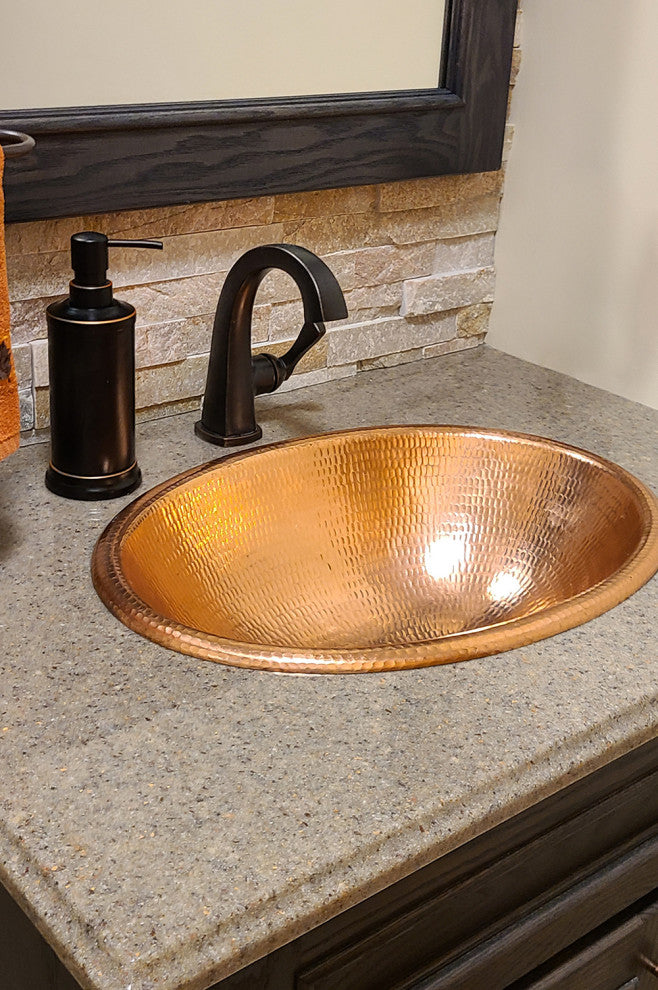 19" Oval Under Counter Hammered Copper Bathroom Sink in Polished Copper