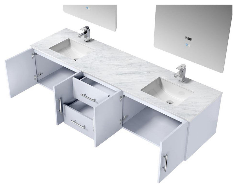 Geneva Transitional Glossy White 80" Double Vanity Set