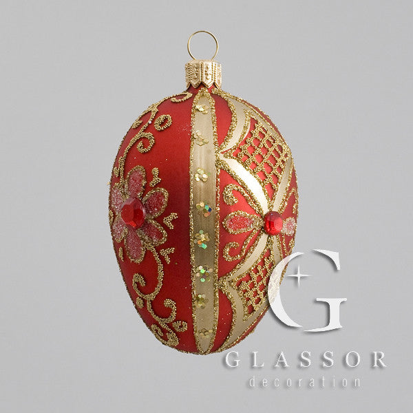 Red Flowered Oval Ornament