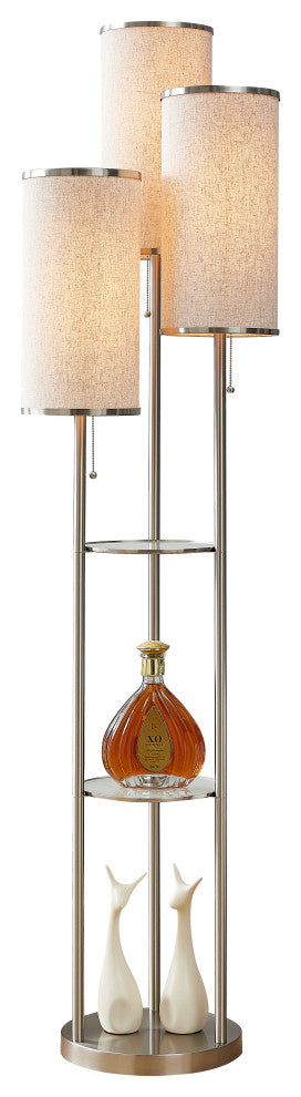 Artiva USA Eleanor 66" H LED Tri-Light Shelf Floor Lamp, Satin Nickel