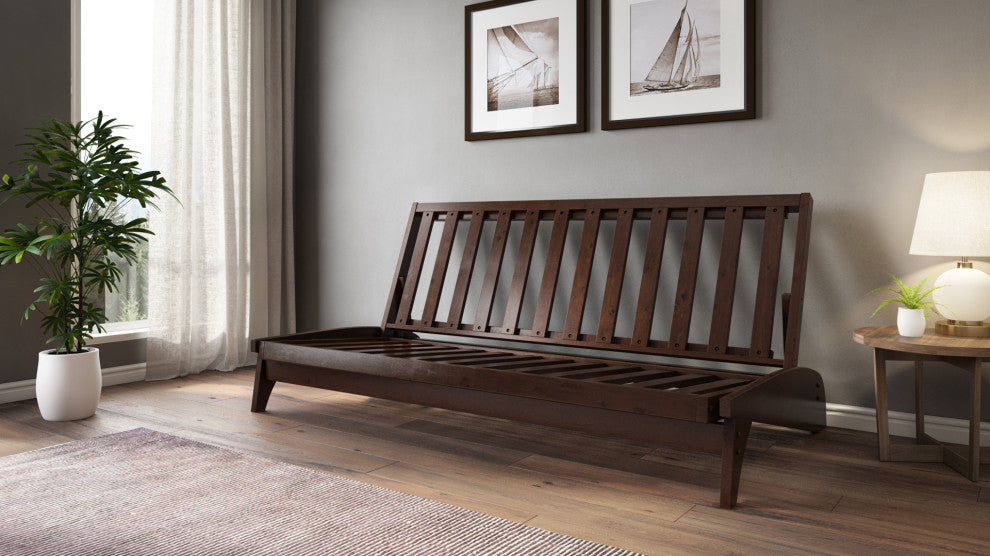 Dillon All Wood Wall Hugger Futon Frame, Black Walnut, Queen