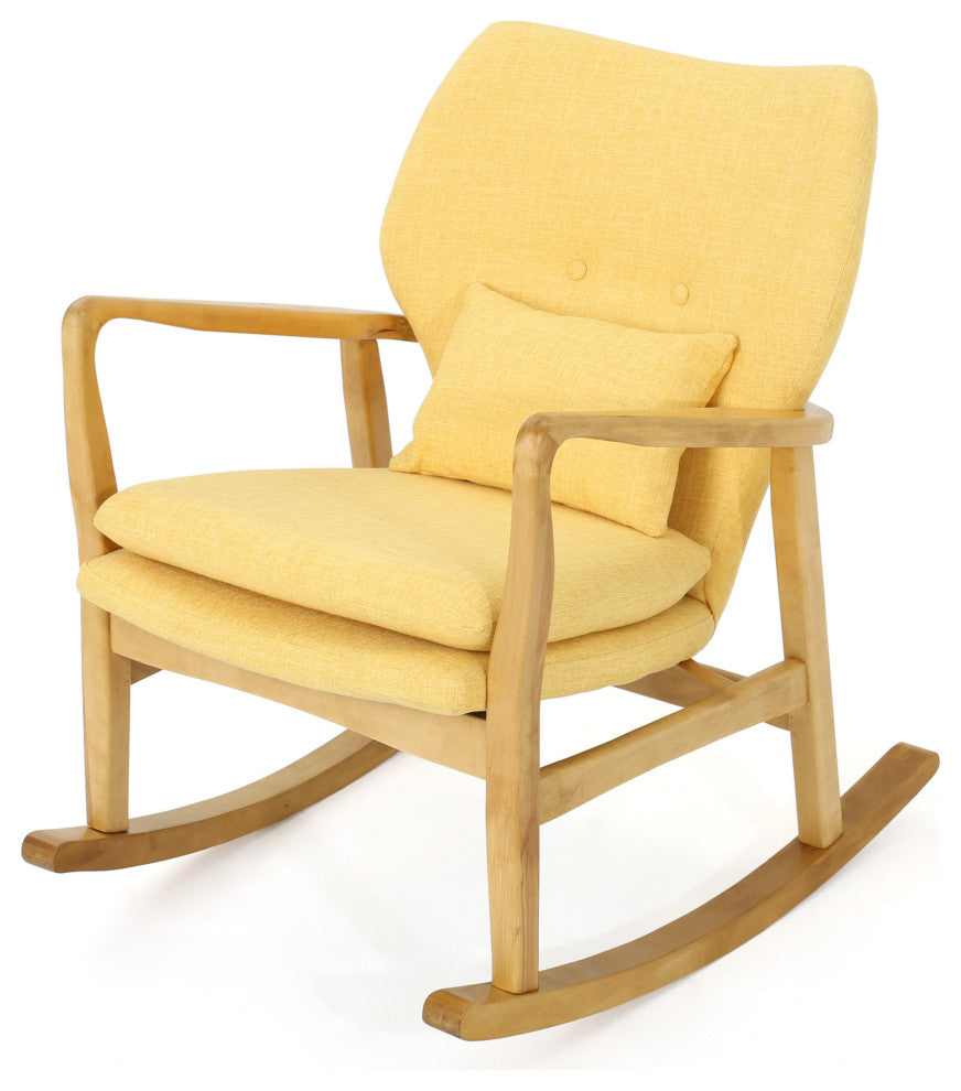 GDF Studio Balen Mid Century Modern Fabric Rocking Chair, Muted Yellow