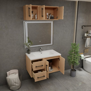 Victoria 36" Solid Wood Bath Vanity, Overhead Cabinet, Yellow Oak