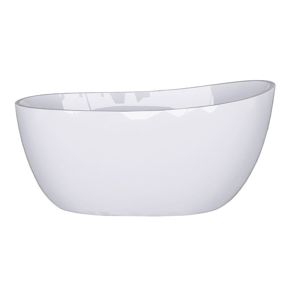 Acrylic Slipper Freestanding Flatbottom Soaking Bathtub, Gloss White, 59"29"
