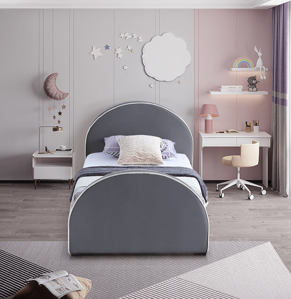 Brody Velvet Upholstered  Bed, Gray, Twin