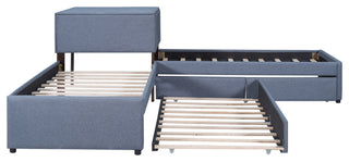 Gewnee L-shaped Platform Beds with Twin Size Trundle in Gray