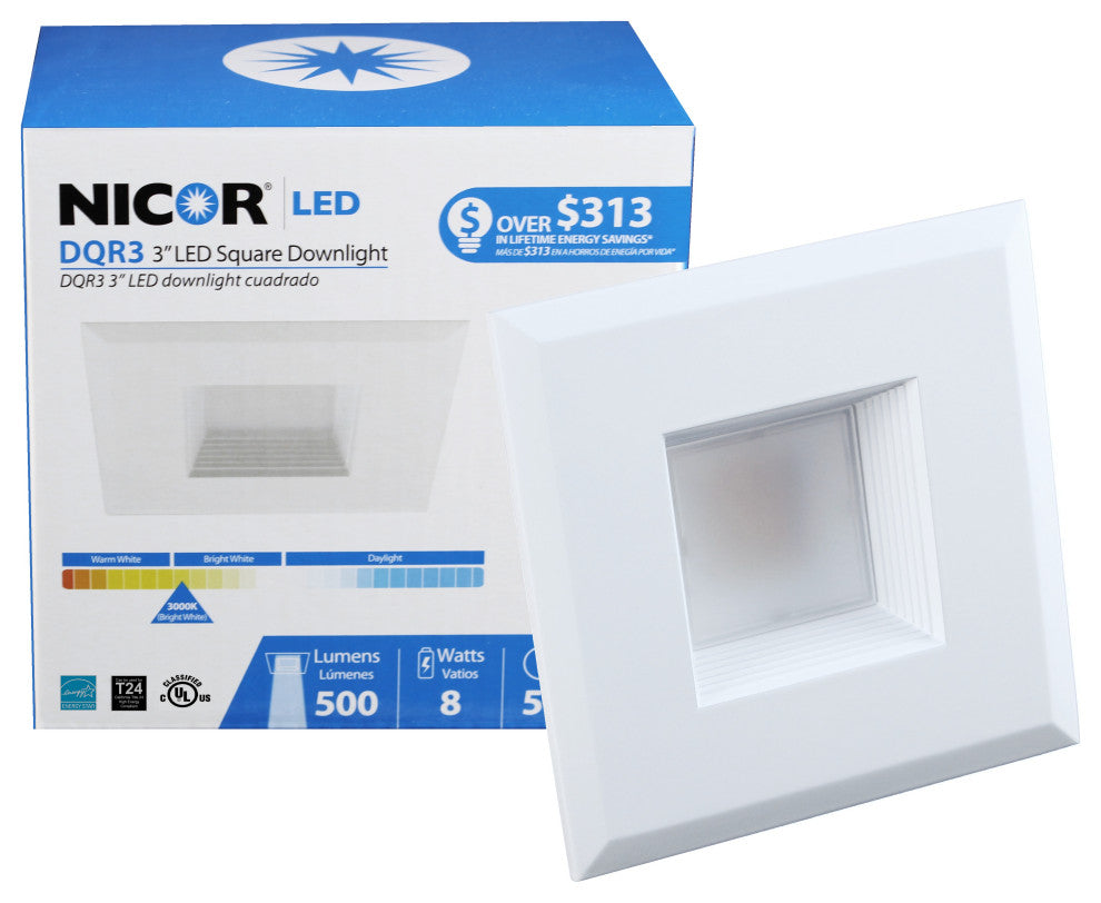 DQR Series 3 in. White Square LED Recessed Downlight in 3000K