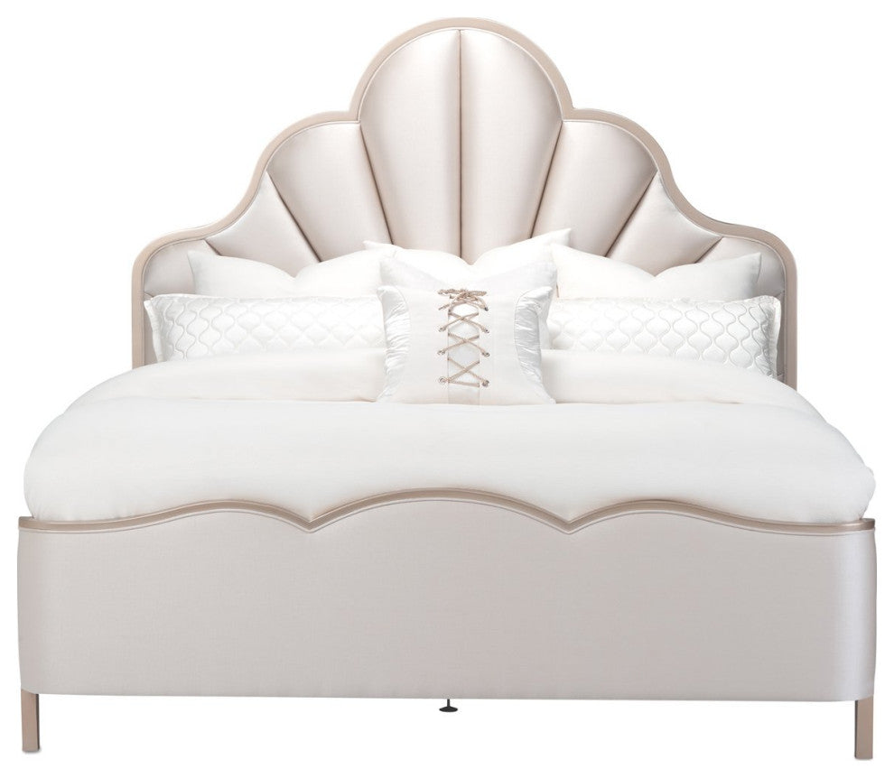Aico Amini Malibu Crest Cal King Scalloped Panel Bed in Chardonnay