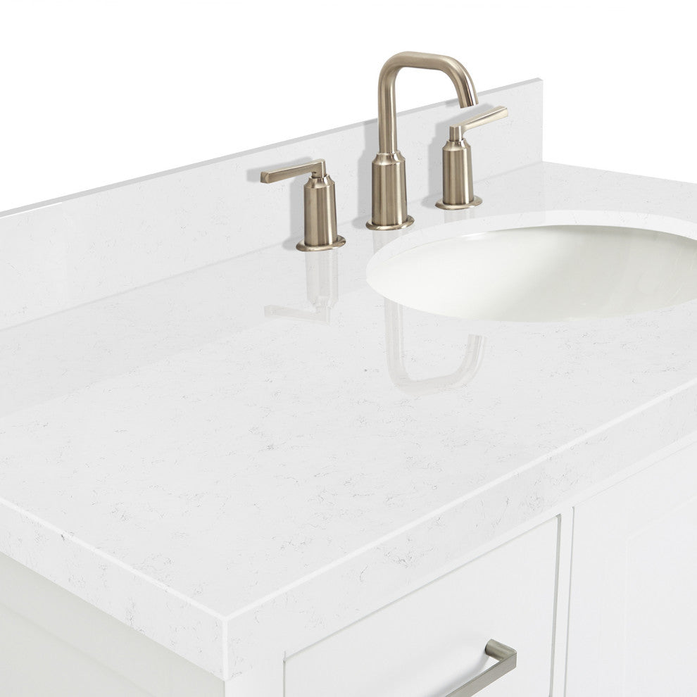 Ariel Cambridge 42" Right Offset Single Oval Sink Vanity, Carrara Quartz