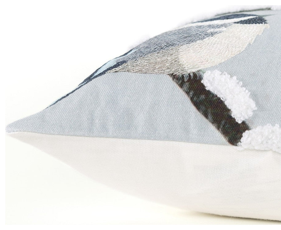 Gray Winter Birds Decorative Lumbar Throw Pillow