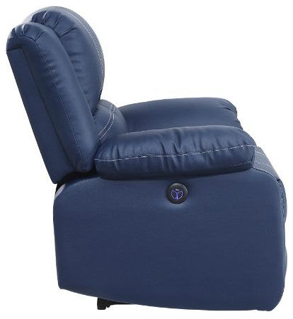 Zuriel Power Motion Sofa With USB, Blue Synthetic Leather