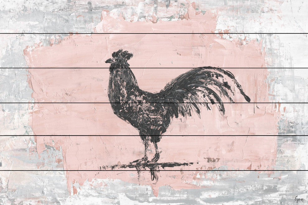"Tranquil Rooster" Painting Print on White Wood, 36"x24"