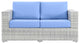 Lounge Loveseat Sofa, Rattan, Wicker, Gray Blue, Modern, Outdoor Patio Cafe