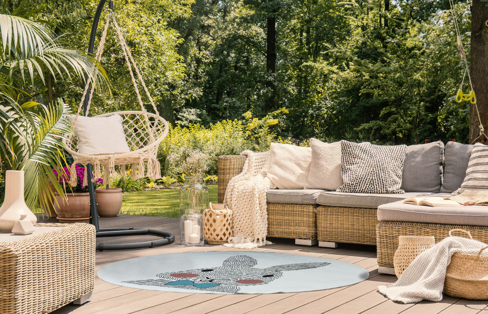 5' Round Bow-tie Bunny Easter Chenille Indoor/Outdoor Rug