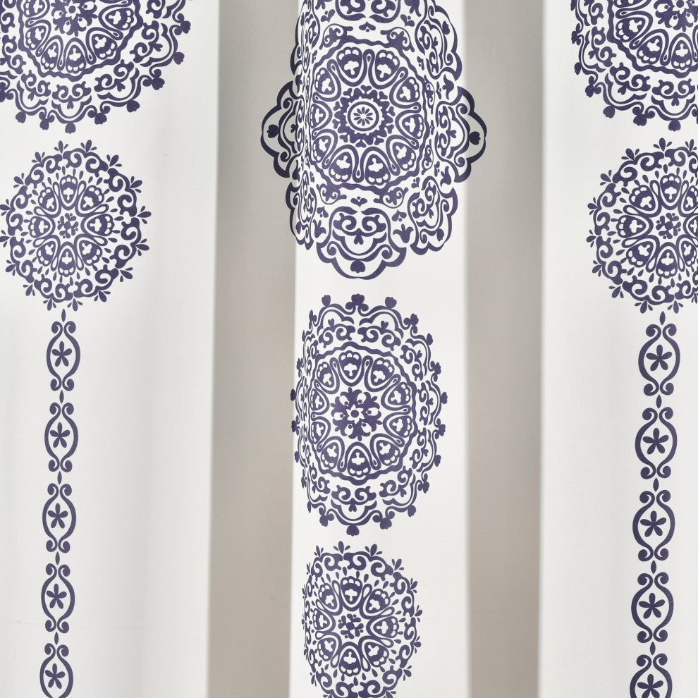 Stripe Medallion Room Darkening Window Panel, Set of 2, Navy, 63"x52"