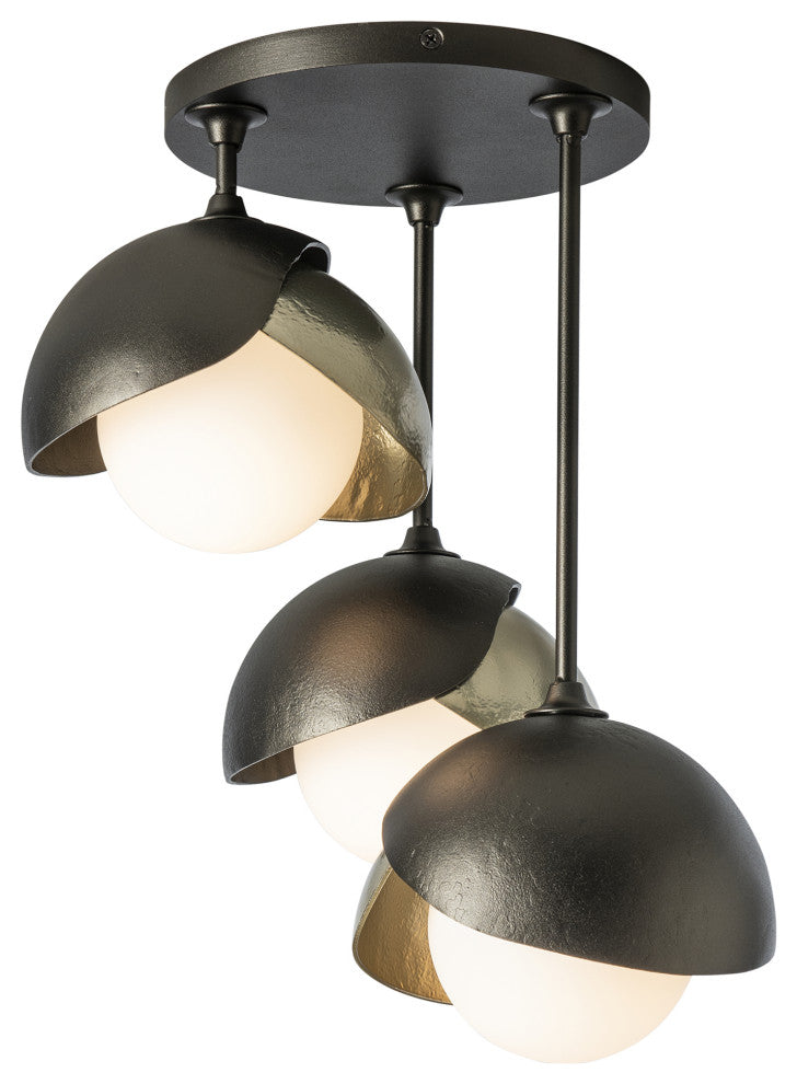 Brooklyn 3-Light Double Shade Semi-Flush, Oil Rubbed Bronze, Modern Brass