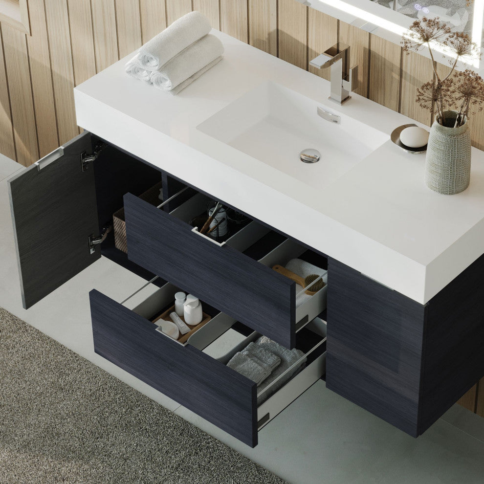 Boutique Bath Vanity, Gray Oak, 48", Single Sink, Wall Mount