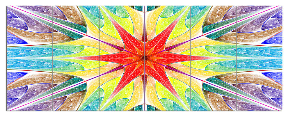 Beautiful Colorful Stained Glass, Abstract Wall Art Canvas, 70"x28", 6 Panels