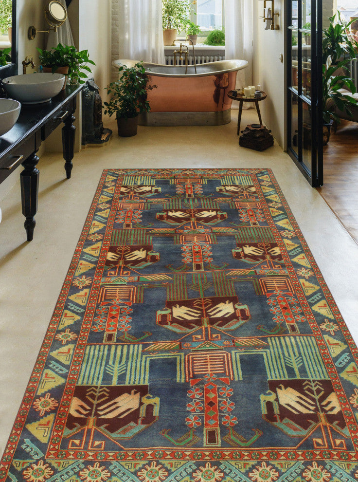 Fine Vintage Distressed Cirilo Navy/Rust Runner, 4'10x10'2