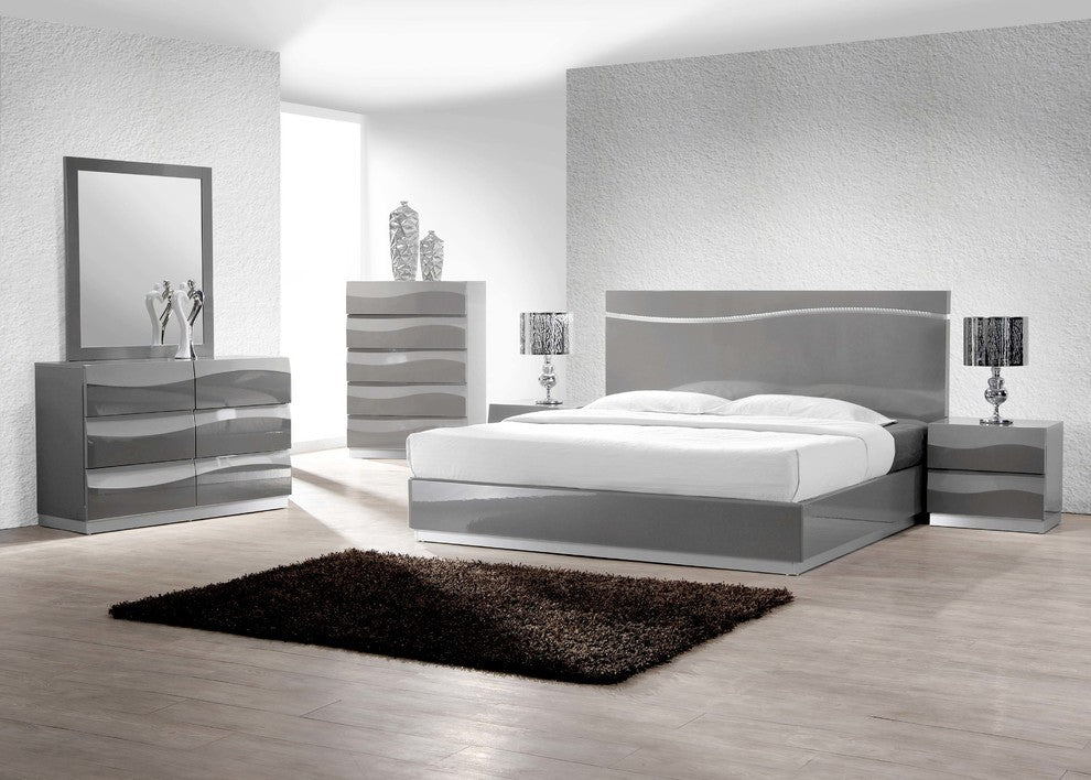 Leon Gray With Silver Base Platform Bed, Cal King