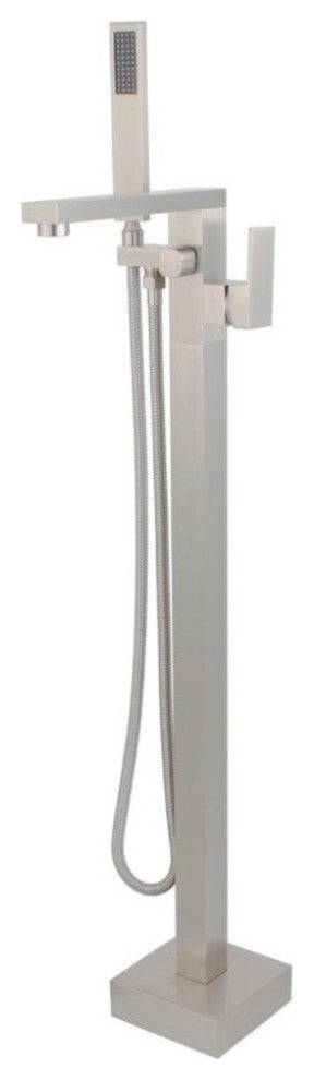 Single-Handle Floor-Mount Tub Faucet With Hand Shower, Brushed Nickel