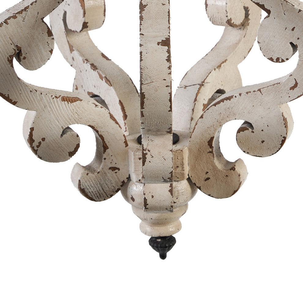 Benzara BM285194 13" 1 Light Chandelier, Classic Fir Wood Scrollwork, Black