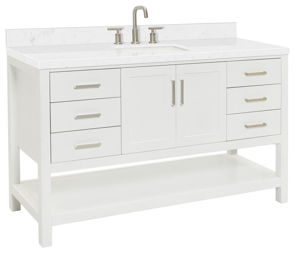Ariel Magnolia 60" Single Rectangle Sink Vanity, Carrara Quartz