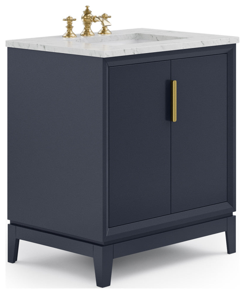 Elizabeth 30" Single Sink Carrara White Marble Vanity, Monarch Blue