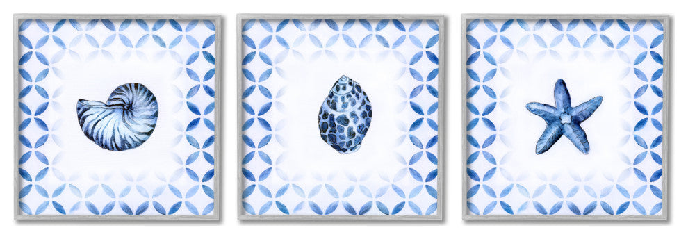 Nautilus Spiral Shell Starfish Blue Aquatics Circle Pattern,12 x 12