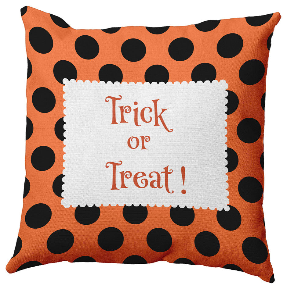 Trick or Treat Dots Accent Pillow, Traditional Orange, 16"x16"