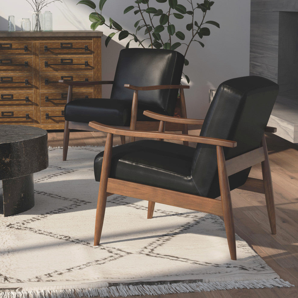 Austin Black Leather Gel Wooden Base Accent Chair, Black