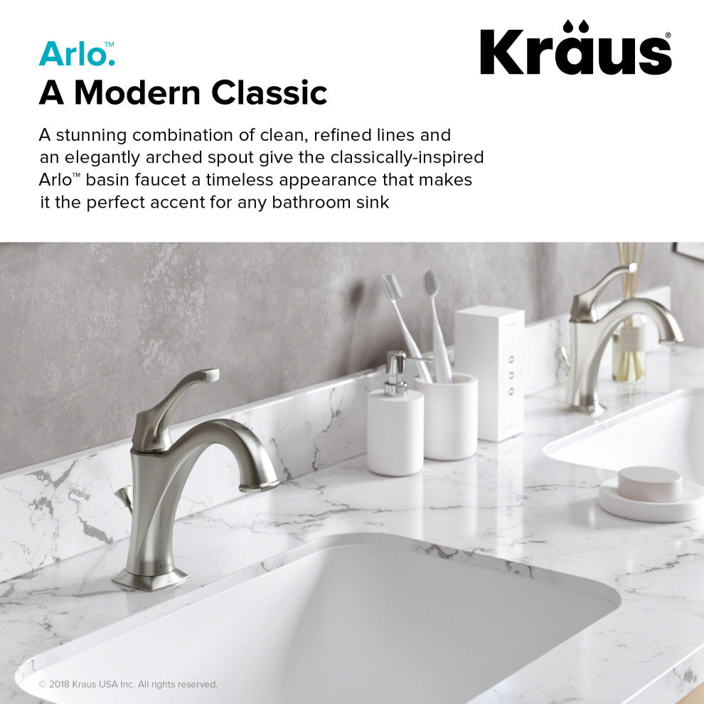 Arlo Single Handle 1-Hole Bathroom Basin Faucet, Lift Rod Drain, SFS Steel