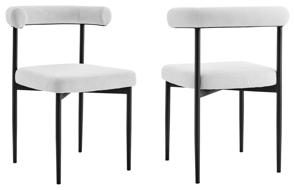 Shannon Dining Chair With Matte Black Iron and Cream Fabric, Set of 2
