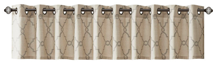 Madison Park Saratoga Fretwork Print Grommet Top Window Valance, Beige